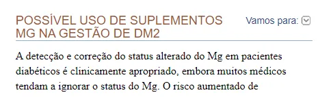 Trecho de um estudo sobre suplementação de magnésio para diabéticos.