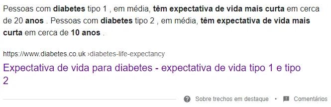 Expectativa de vida reduzida com diabetes